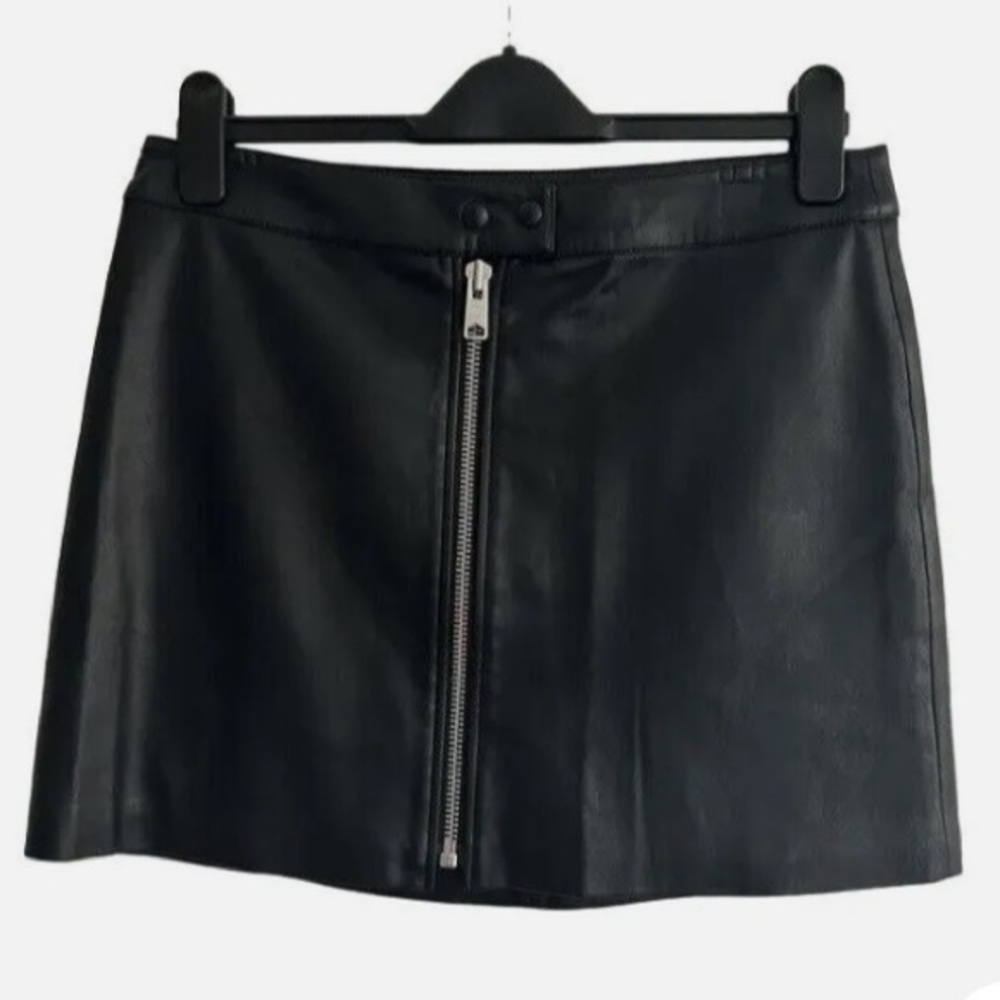 AllSaints black faux leather moto mini skirt with front zipper size 10